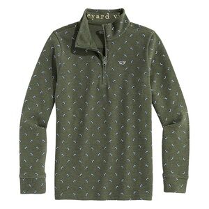 Boy’s Vineyard Vines Olive Football Print Quarter Zip Sweatshirt, Size M (12-14)